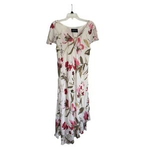 Jolibel Vintage Women's Cream Sleeveless Dress Pink Taupe Floral Pattern Size 14